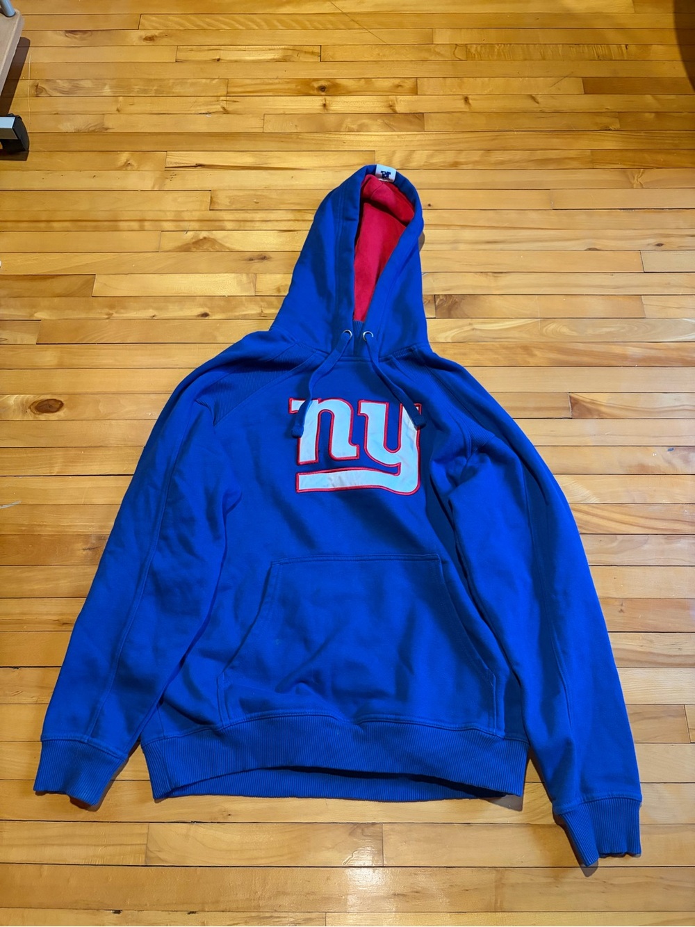 NFL Royal Blue Crewneck Hoodie with Red Lined Hood and 'ny' Logo